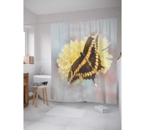 Штора (занавеска) для ванной JoyArty "Ббабочка и цветок" из сатена, 180х200 см с крючками, sc_4949