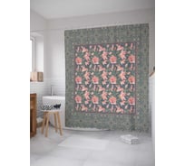 Штора (занавеска) для ванной JoyArty "Розовые цветы" из сатена, 180х200 см с крючками, sc_78045