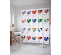 Штора (занавеска) для ванной JoyArty "Флаги мира сердечками" из сатена, 180х200 см sc_378878