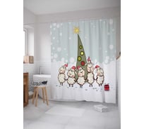 Штора (занавеска) для ванной JoyArty "Праздничные овечки" из сатена, 180х200 см с крючками, sc_6129