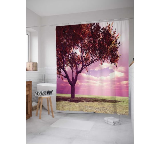 Штора (занавеска) для ванной JoyArty "Долина чудес" из сатена, 180х200 см с крючками, sc_6721 1