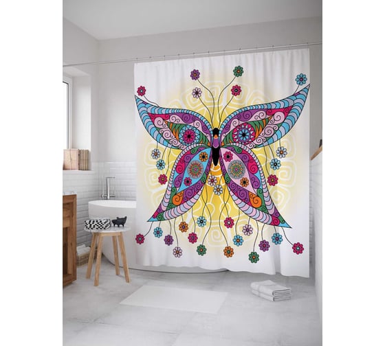 Штора (занавеска) для ванной JoyArty "Цветочные крылья" из сатена, 180х200 см с крючками, sc_6731 1