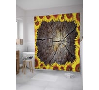 Штора (занавеска) для ванной JoyArty "Дерево в подсолнухах" из сатена, 180х200 см с крючками, sc_9856