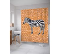 Штора (занавеска) для ванной JoyArty "Зебра в узорах" из сатена, 180х200 см с крючками, sc_5239