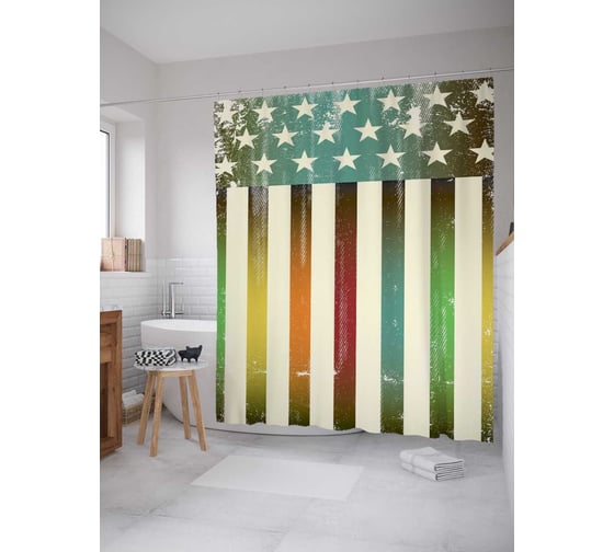Штора (занавеска) для ванной JoyArty "Полосы и звезды" из сатена, 180х200 см с крючками, sc_5148 1