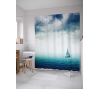Штора (занавеска) для ванной JoyArty "Парусник уходящий в туман" из сатена, 180х200 см с крючками, sc_5571