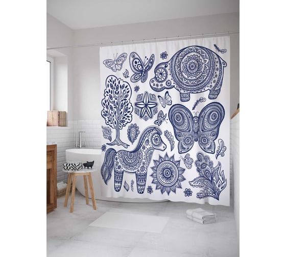 Штора (занавеска) для ванной JoyArty "Звериная фантазия" из сатена, 180х200 см с крючками, sc_6643 1