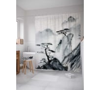 Штора (занавеска) для ванной JoyArty "Туманный горный лес" из сатена, 180х200 см с крючками, sc_5570