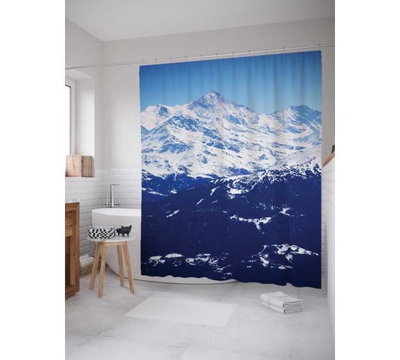 Штора (занавеска) для ванной JoyArty "Заснеженные горы" из сатена, 180х200 см с крючками, sc_6113 1