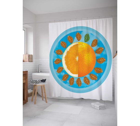 Штора (занавеска) для ванной JoyArty "Апельсиновое солнце" из сатена, 180х200 см с крючками, sc_5623 1