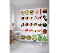 Штора (занавеска) для ванной JoyArty "Суши и роллы" из сатена, 180х200 см с крючками, sc_6471