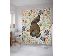 Штора (занавеска) для ванной JoyArty "Милый енот" из сатена, 180х200 см с крючками, sc_75035