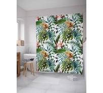 Штора (занавеска) для ванной JoyArty "Зеленый папортник" из сатена, 180х200 см с крючками, sc_36047
