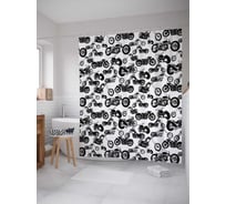 Штора (занавеска) для ванной JoyArty "Парад мотоциклов" из сатена, 180х200 см с крючками, sc_9927