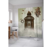 Штора (занавеска) для ванной JoyArty "Облачные часы" из сатена, 180х200 см с крючками, sc_6654