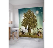 Штора (занавеска) для ванной JoyArty "Грибная поляна" из сатена, 180х200 см с крючками, sc_6974