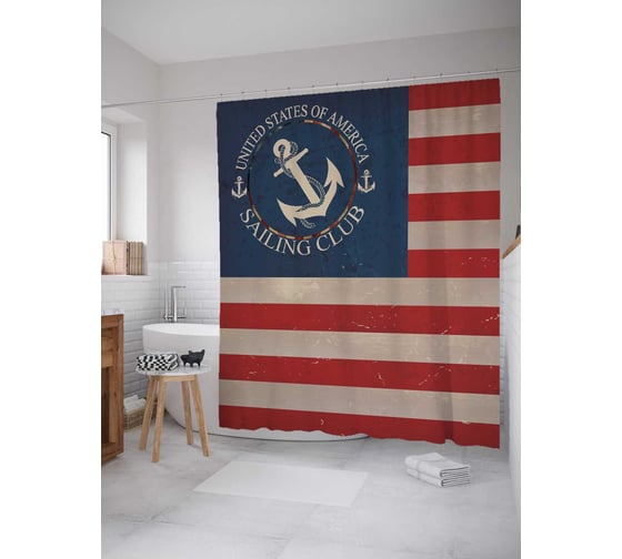 Штора (занавеска) для ванной JoyArty "Парусный клуб" из сатена, 180х200 см с крючками, sc_6781 1