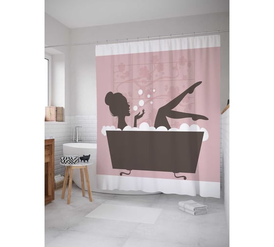 Штора (занавеска) для ванной JoyArty "Дама в ванной" из сатена, 180х200 см с крючками, sc_9541 1