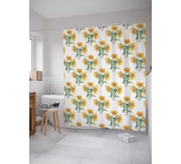 Штора (занавеска) для ванной JoyArty "Ряды подсолнухов" из сатена, 180х200 см с крючками, sc_9859