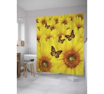 Штора (занавеска) для ванной JoyArty "Бабочки на цветах" из сатена, 180х200 см с крючками, sc_9861