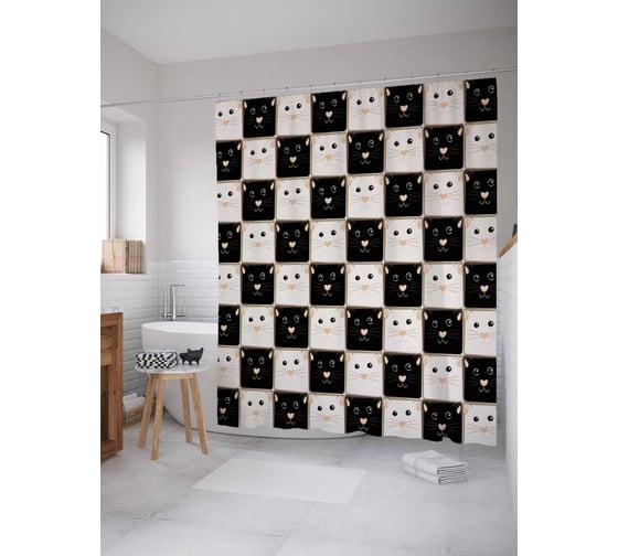 Штора (занавеска) для ванной JoyArty "Котики" из сатена, 180х200 см с крючками, sc_56009 1