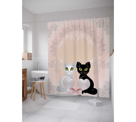 Штора (занавеска) для ванной JoyArty "Любовный контраст" из сатена, 180х200 см с крючками, sc_9740 1