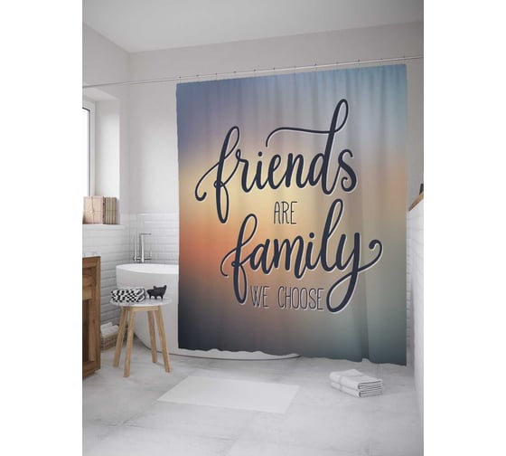 Штора (занавеска) для ванной JoyArty "Лучшие друзья" из сатена, 180х200 см с крючками, sc_34554 1