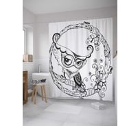Штора (занавеска) для ванной JoyArty "Сова в кольце" из сатена, 180х200 см с крючками, sc_33035