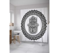Штора (занавеска) для ванной JoyArty "Хамса в мандале" из сатена, 180х200 см с крючками, sc_33008