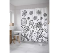 Штора (занавеска) для ванной JoyArty "Эскиз цветов" из сатена, 180х200 см с крючками, sc_32958