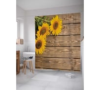 Штора (занавеска) для ванной JoyArty "Подсолнухи на полу" из сатена, 180х200 см с крючками, sc_9854