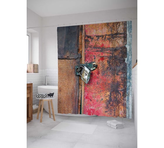 Штора (занавеска) для ванной JoyArty "Запертый сарай" из сатена, 180х200 см с крючками, sc_9800 1