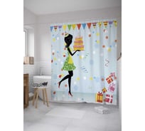 Штора (занавеска) для ванной JoyArty "Девушка с тортом" из сатена, 180х200 см с крючками, sc_34340