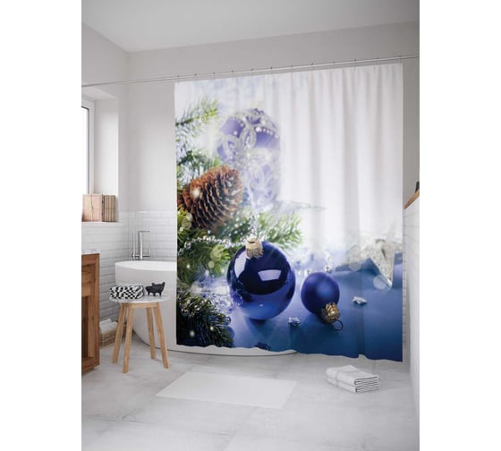 Штора (занавеска) для ванной JoyArty "Игрушки сияют" из сатена, 180х200 см с крючками, sc_5534 1