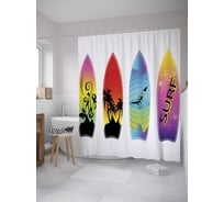 Штора (занавеска) для ванной JoyArty "Модные серфы" из сатена, 180х200 см с крючками, sc_9693