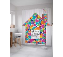 Штора (занавеска) для ванной JoyArty "Дом в сердцах" из сатена, 180х200 см с крючками, sc_7640