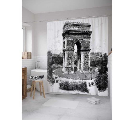 Штора (занавеска) для ванной JoyArty "Триумфальная арка" из сатена, 180х200 см с крючками, sc_32772 1
