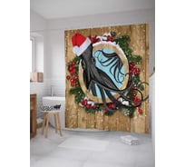 Штора (занавеска) для ванной JoyArty "Осьминог в рождественском венке" из сатена, 180х200 см с крючками, sc_5774