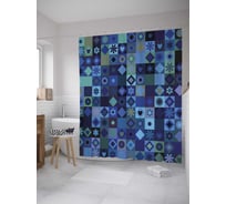 Штора (занавеска) для ванной JoyArty "Геометрическая мозаика" из сатена, 180х200 см с крючками, sc_35051