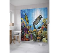 Штора (занавеска) для ванной JoyArty "Рыбы и черепаха" из сатена, 180х200 см с крючками, sc_9242