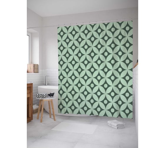 Штора (занавеска) для ванной JoyArty "Мятные фигуры" из сатена, 180х200 см с крючками, sc_33391 1