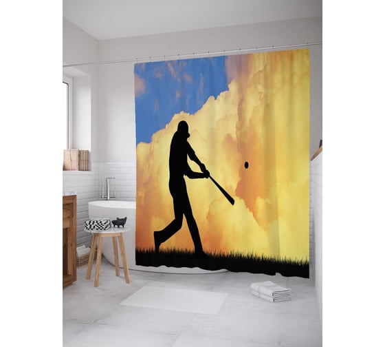 Штора (занавеска) для ванной JoyArty "Мощное отбитие" из сатена, 180х200 см с крючками, sc_6603 1