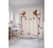 Штора (занавеска) для ванной JoyArty "Культурные птицы" из сатена, 180х200 см с крючками, sc_9734