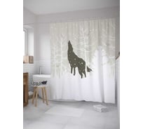 Штора (занавеска) для ванной JoyArty "Воющий волк" из сатена, 180х200 см с крючками, sc_32733
