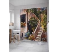 Штора (занавеска) для ванной JoyArty "Садик на Крите" из сатена, 180х200 см с крючками, sc_9268