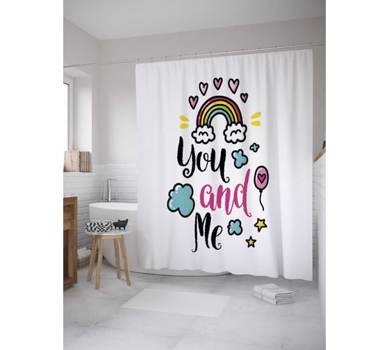 Штора (занавеска) для ванной JoyArty "Ты и я" из сатена, 180х200 см с крючками, sc_35955 1