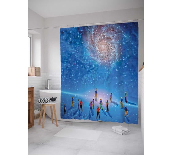 Штора (занавеска) для ванной JoyArty "Наблюдение за галактикой" из сатена, 180х200 см с крючками, sc_35275 1