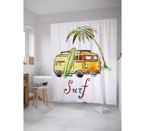 Штора (занавеска) для ванной JoyArty "Фургон серфингиста" из сатена, 180х200 см с крючками, sc_9686