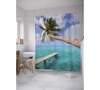 Штора (занавеска) для ванной JoyArty "Пальма над мостиком" из сатена, 180х200 см с крючками, sc_9168