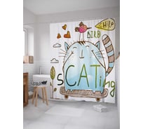 Штора (занавеска) для ванной JoyArty "Кот на скейте" из сатена, 180х200 см с крючками, sc_37223